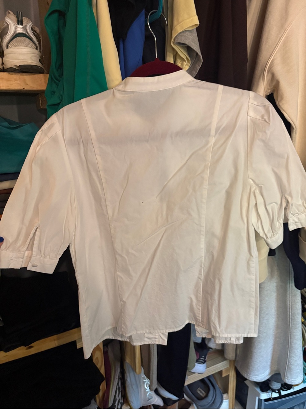 INC International Concepts White Short Puff-Sleeve Button-Front Shirt - Picture 2 of 2